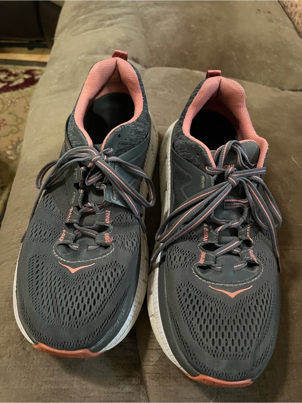 Hoka One One Gray and Pink Women's Athletic Running Shoes